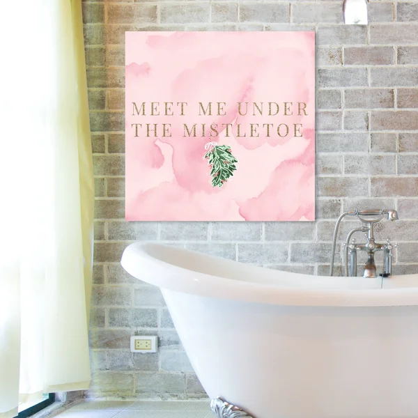Oliver Gal 'Meet Me Under The Mistletoe' Typography and Quotes Wall Art Canvas Print - Pink - Gold - 40 x 40