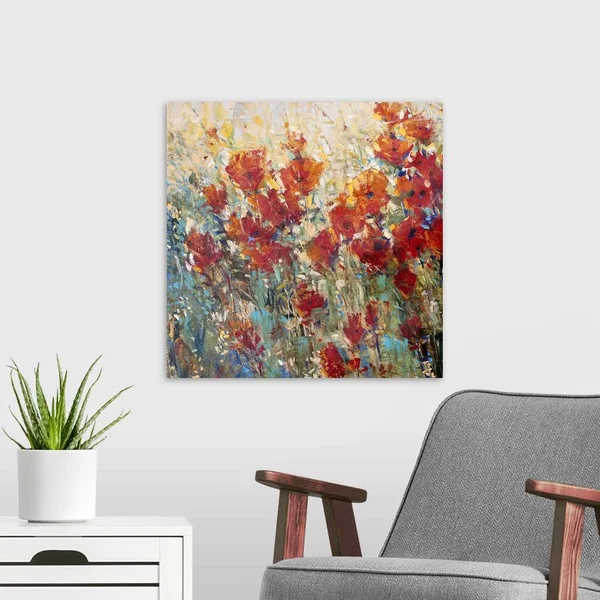 Red Poppy Field I, Large Solid-Faced Canvas Wall Art Print, Great Big Canvas