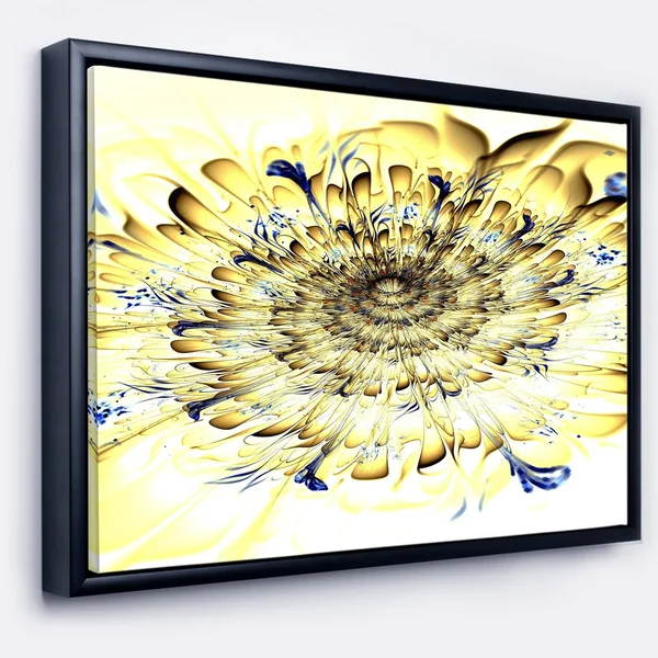 Designart 'Light Yellow Digital Art Fractal Flower' Floral Framed Canvas Art Print - 20 in. Wide x 12 in. High
