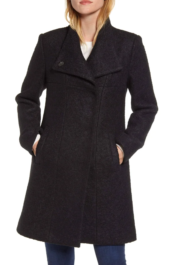 Women's Kenneth Cole New York Wool Blend Boucle Coat 5705547 - X-Small - Black