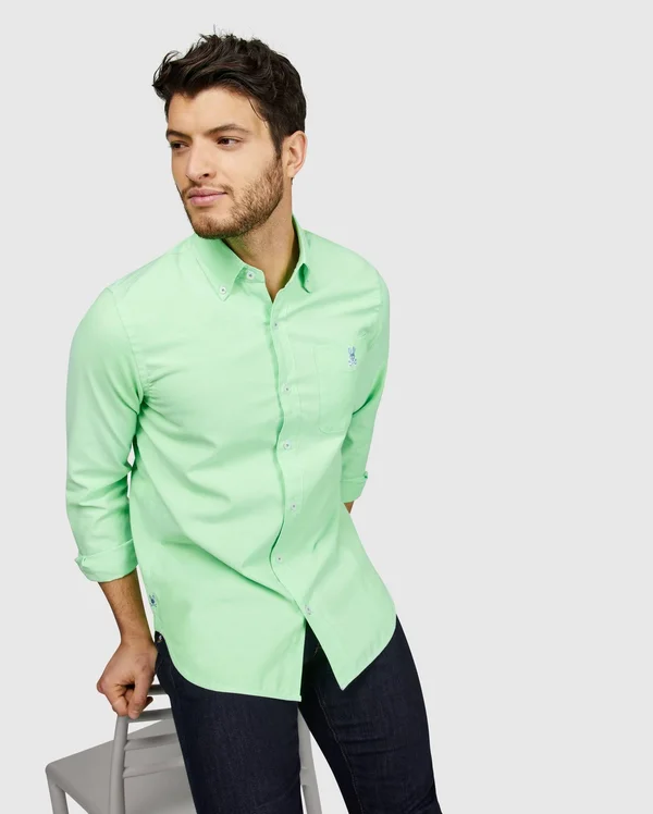 Psycho Bunny, Mens Tapton Long Sleeve Shirt, Electric Lime
