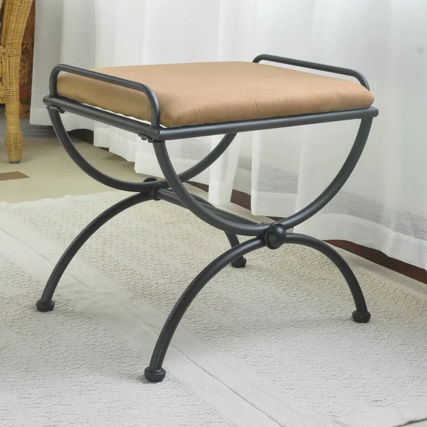 International Caravan Iron Upholstered Vanity Stool - Sage