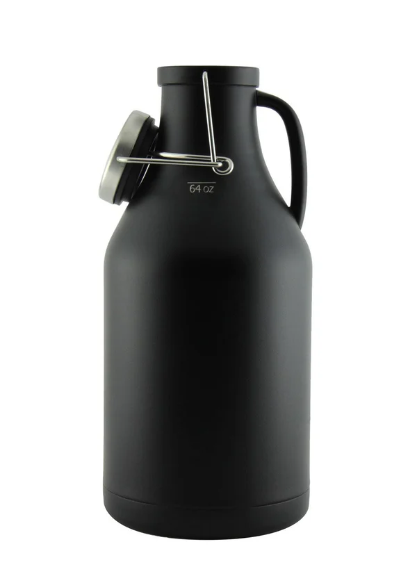Kegco Grizzly Double Wall Flip Top Beer 64 oz Growler - Black