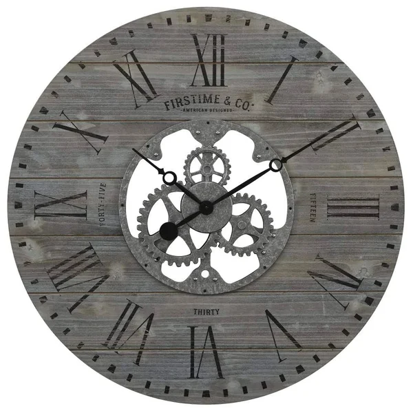 Black Shiplap Gears Farmhouse Wall Clock