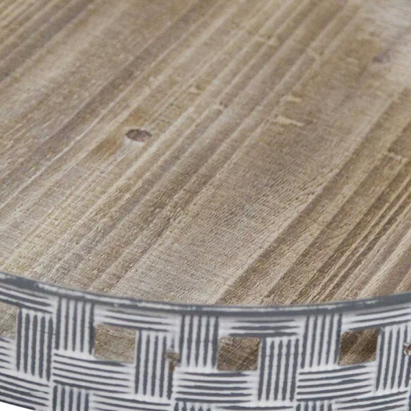 HomeRoots 16x22 Rustic Round Grey Wash Metal and Wood Tray