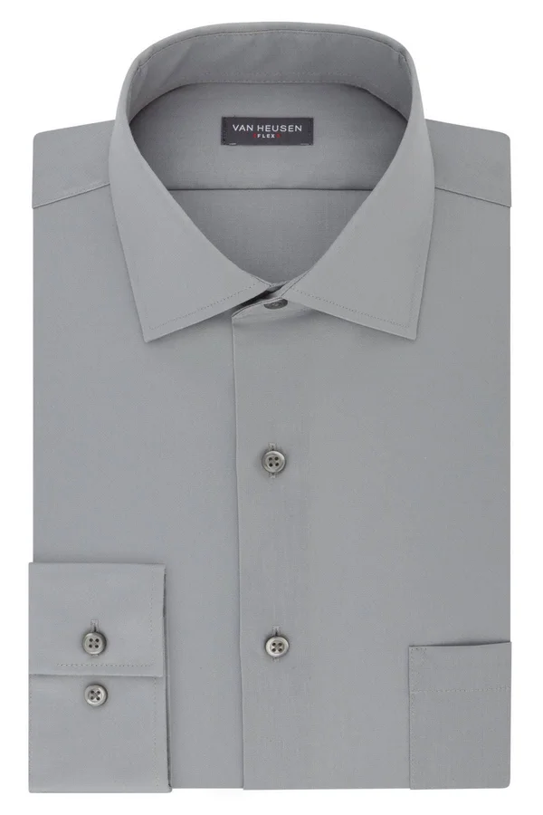 Van Heusen Grey Mist Big & Tall Tall Fit Solid Dress Shirt