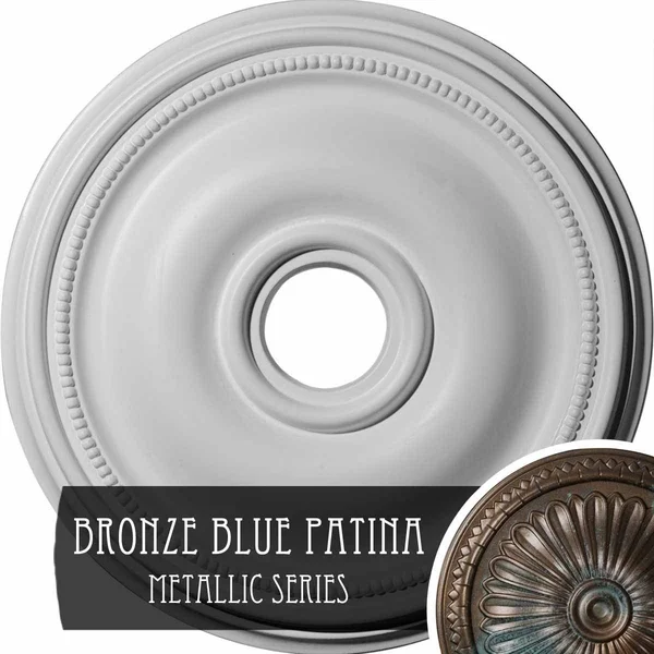 18 1/8x22OD x 3 3/4x22ID x 1 1/8x22P Bradford Ceiling Medallion (Fits Canopies Up to 4 3/8x22), Hand-Painted Bronze Blue Patina