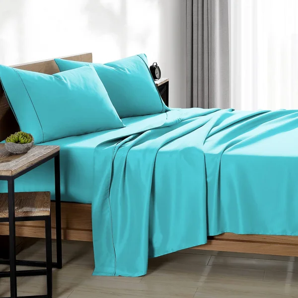 Bare Home Double Brushed Sheet Set, Split King - Aqua