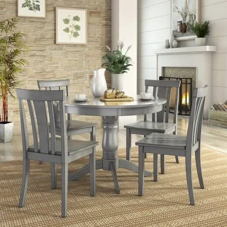 Weston Home Lexington 5 Piece Round Dining Table Set with Slat Back Chairs - Size: Small, Antique Grey