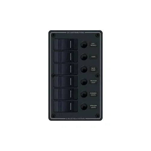 Blue Sea 8373 Water Resistant 6 Position Panel, Black, Vertical Mount, 12 V