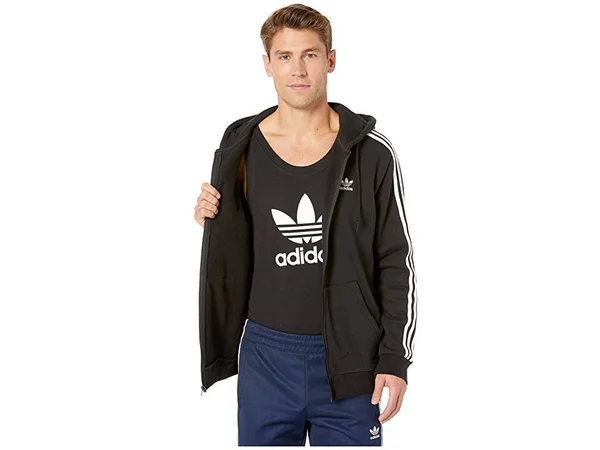 Adidas Originals Men's 3-Stripes Full Zip Hoodie - Black, Small