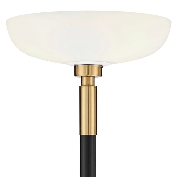 Possini Euro Design Cameron Light Blaster Modern Torchiere Floor Lamp LED Antique Brass and Matte Black Opal Glass Bowl for Livi