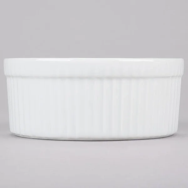 CAC China Accessories 4-1/2-Inch by 2-1/4-Inch 12-Ounce Super White Porcelain Round Fluted Souffle Bowl, Box of 12
