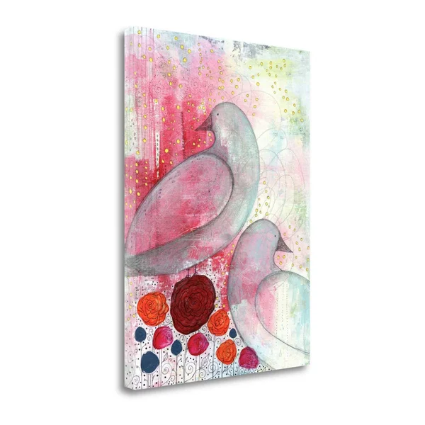 Tangletown Fine Art Two Birds in Fuchsia by Sarah Ogren - Giclee Print on Wrap Canvas, 21x29x22