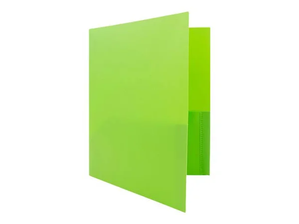 Jam Paper Plastic Pop 2-Pocket Folders with Metal Prong Fastener, Lime Green, 6/Pack (382ECligr)