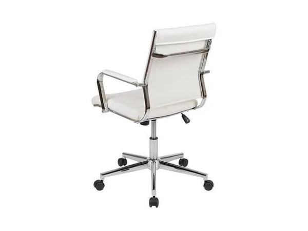 Offex Mid Back LeatherSoft Contemporary Ribbed Executive Swivel Office Chair - White
