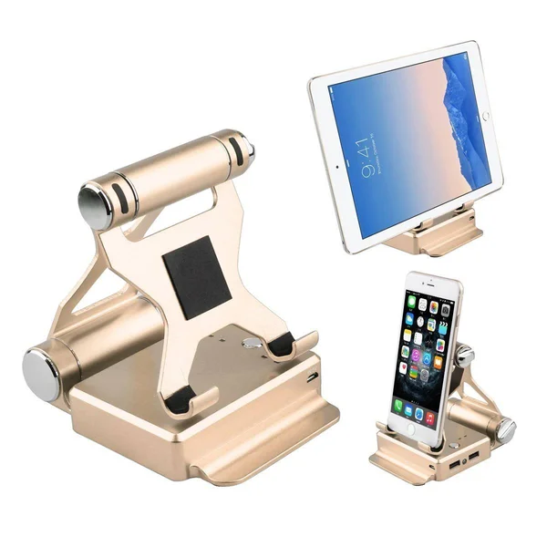 Podium Style Stand with Extended Battery Up to 200% for iPad, iPhone and Other Smart Gadgets Gold