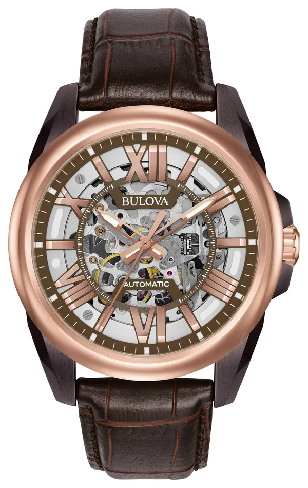 Bulova Men's Brown Leather Automatic Watch - 98A165
