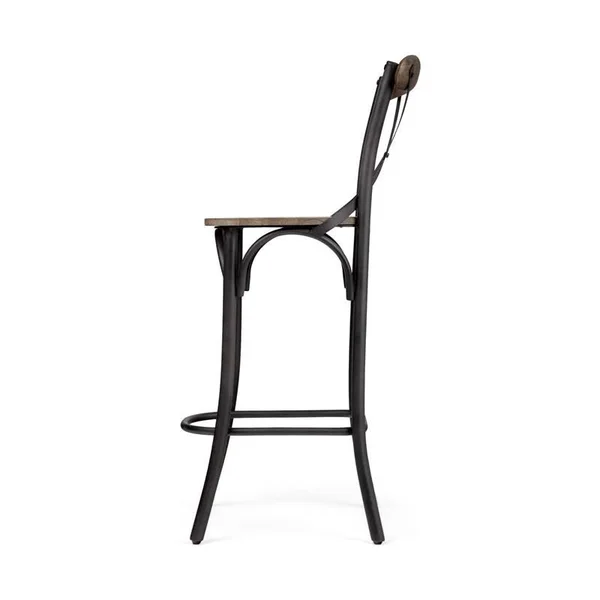 Maklaine 30x22 Seat Height Brown Wood Seat Black Metal Base Stool