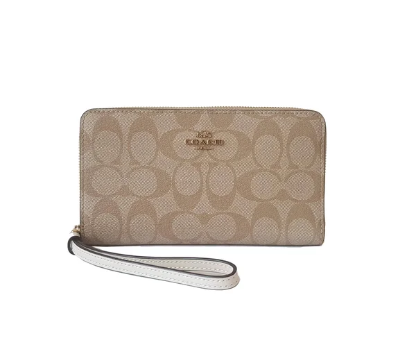 Coach F73418 Signature Large Phone Wallet Wristlet Clutch Light Khaki Chalk