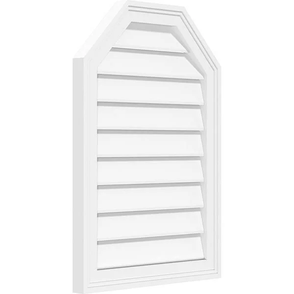 Ekena Millwork GVPOT12X3202SF 12x22W x 32x22H Octagonal Top Surface Mount PVC Gable Vent: Functional, w/ 2x22W x 1-1/2x22P Brick