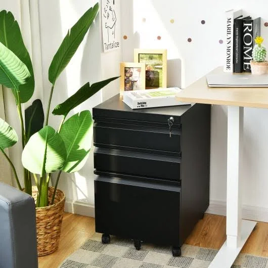 3-Drawer Mobile File Cabinet STEE with Lock-Black