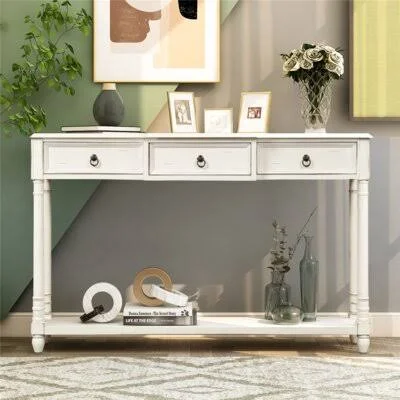 Raymon 51.57x22 Console Table Longshore Tides Table Top Color: Antique White, Table Base Color: Antique White