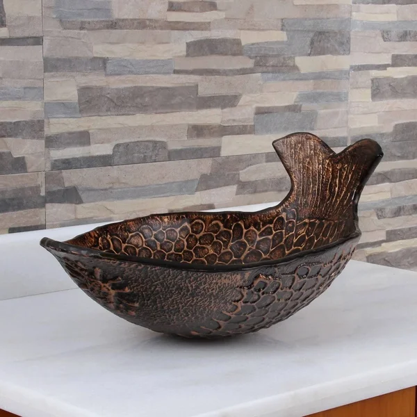 Elite Atlantic Whale Pattern Tempered Glass Bathroom Vessel Sink