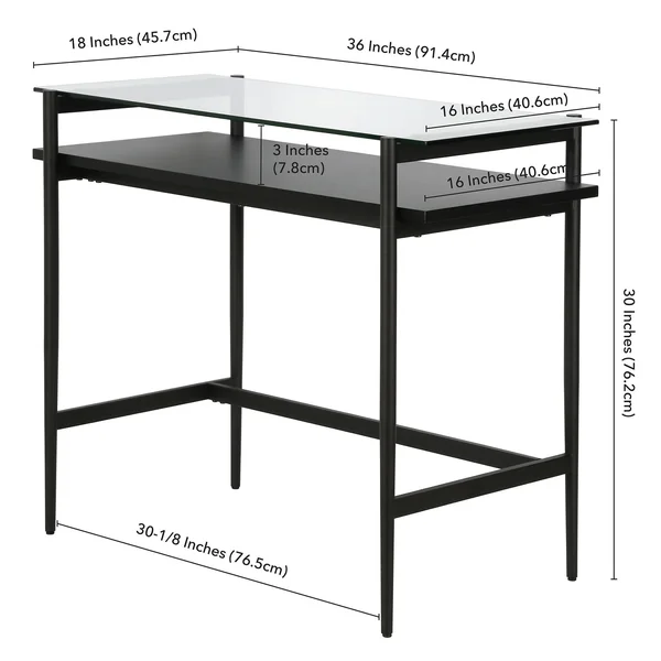 Hennu0026Hart 36x22 Brass Desk with Walnut Shelf