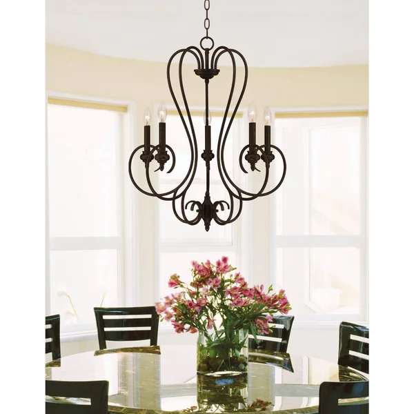 Channing 5-Light 24 1/2x22 Wide Bronze Scroll Chandelier
