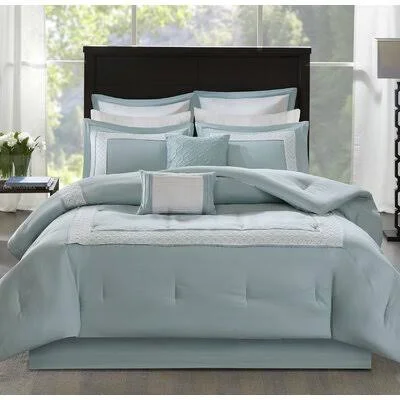 Lanford Reversible 8 Piece Comforter Set Rosecliff Heights Color: Blue, Size: Queen Comforter + 7 Additional Pieces