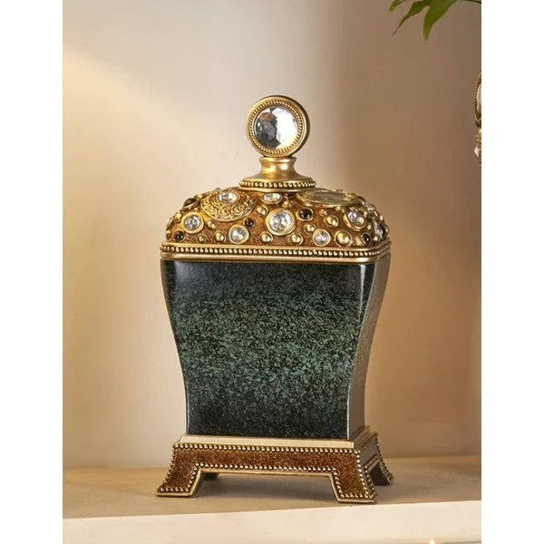 Ore International 13.25 in. Sedona Marbelized Green Gold Footed Decor Jewelry Box