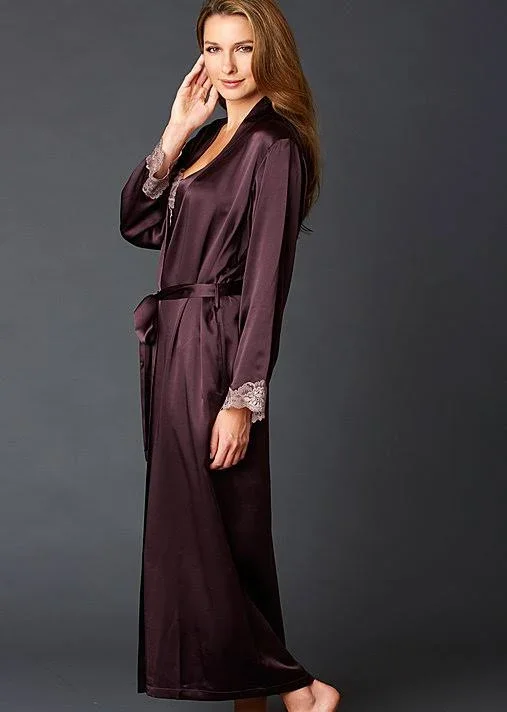 Julianna Rae, Indulgence Silk Robe, Voluta, XS, Luxury Long Silk Robe for Women, Calais Lace Cuffs, Side Pockets, Julianna Rae