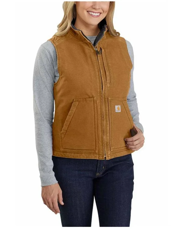 Carhartt Women's Brown Washed Duck Sherpa Lined Vest - Plus