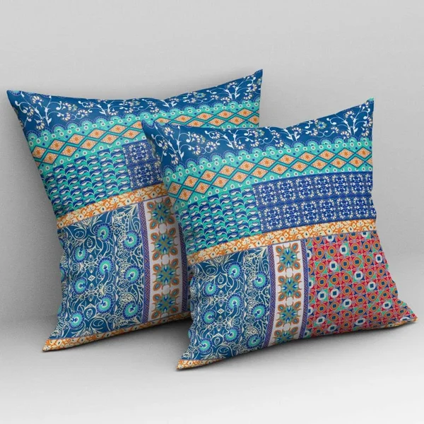 Amrita Sen Flower Castle Patchwork Broadcloth Indoor Outdoor Pillow - Zippered, Blueorange