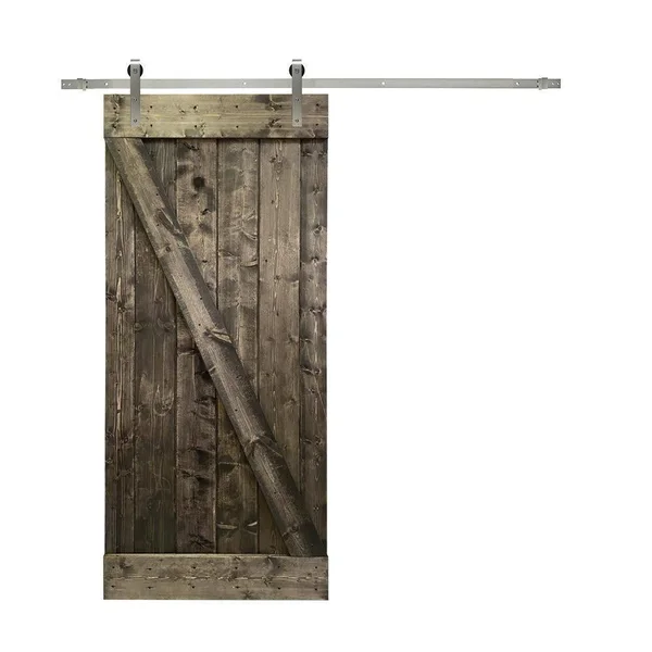 CALHOME 24 in. x 84 in. Z Bar Espresso Stained Solid Knotty Pine Wood Interior Sliding Barn Door with Sliding Hardware Kit - Brow