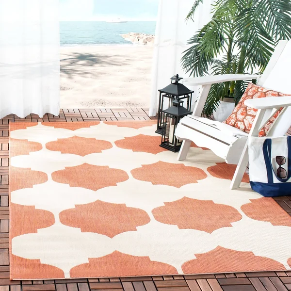 Safavieh Courtyard Beige & Blue 5&-3x22 x 5&-3x22 Square Indoor/Outdoor Rug