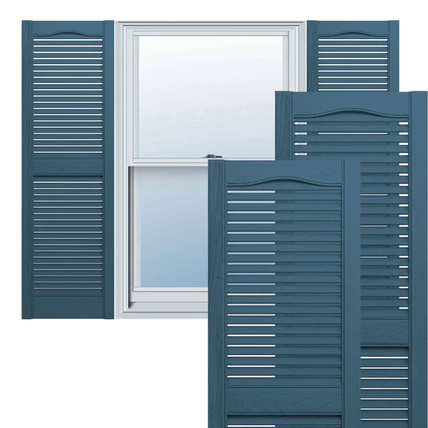 Builders Edge 14.5W in. Louvered Vinyl Shutters Classic Blue