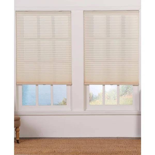 Perfect Lift Window Treatment Cut-to-Width Ecru Cordless Light Filtering Pleated Shade - 66.5 in. W x 72 in. L, White
