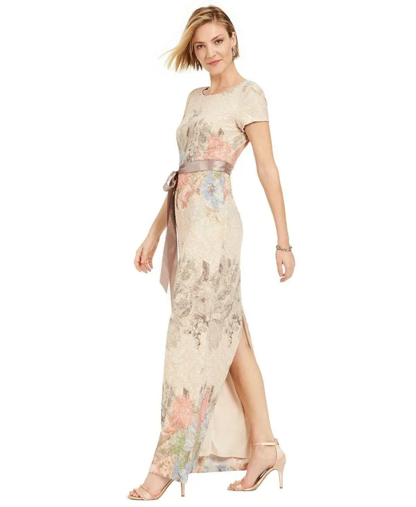 Adrianna Papell Floral-Print Column Gown - Pink 12