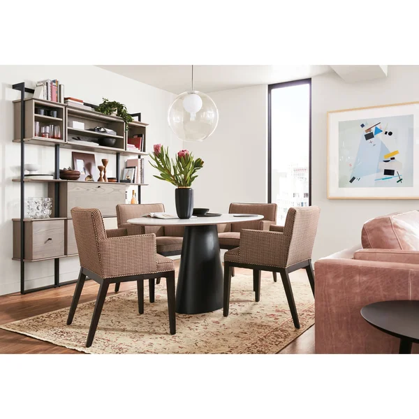 Room & Board, Modern Ansel Arm Chair in Trend in Pink (plain-weave) w/ Walnut Frame - Stain-repellent Fabric