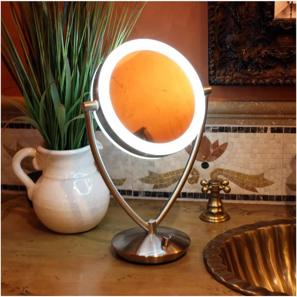 Ovente LED Lighted Tabletop Makeup Mirror - 1x/10x Magnification, 7.5 inch, Polished Chrome