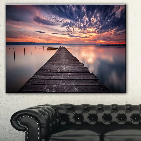 Designart PT8351-32-16 Colorful Sunset Over Lake Landscape Photo Canvas Print - 32x16x22