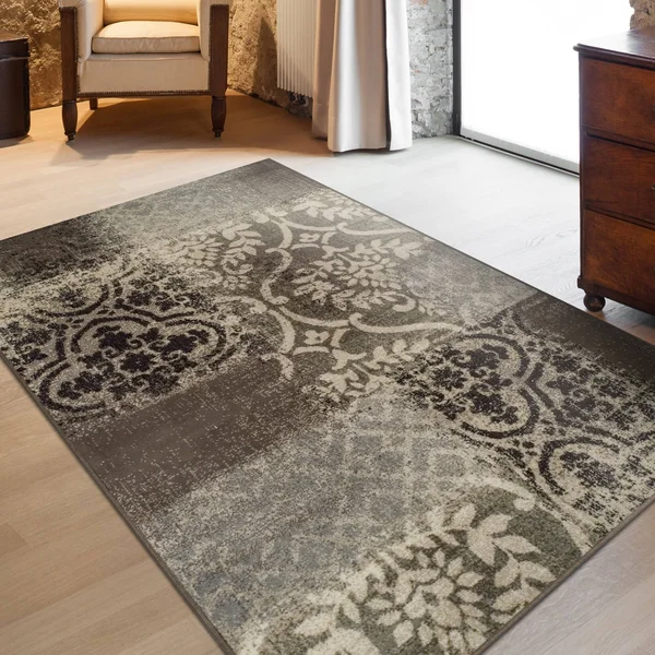 Miranda Haus Bristol Abstract Damask Indoor Area Rug Collection - Beige/Brown 8& x 10&