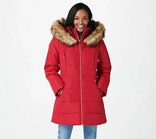 Susan Graver Water Resistant Quilted Puffer Jacket w/ Hood - Size X-Small, Scarlet Red