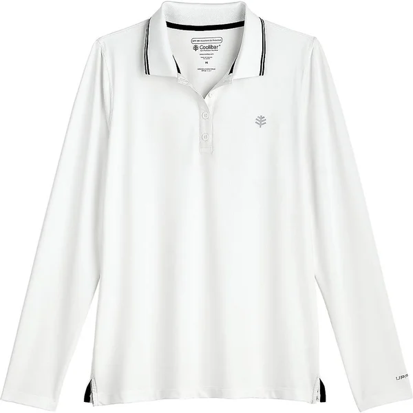 Coolibar Women's Long Sleeve Golf Polo, Sun Protective Clothing For Women, White, Large
