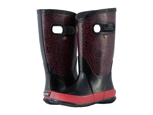 Bogs Unisex Children's Rain Boot - Size: 2, Black Multi Maze Rubber