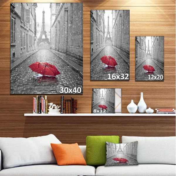 Designart &Eiffel View from Paris Street & Cityscape Photo Canvas Art Print - Size: 30 inch x 40 inch