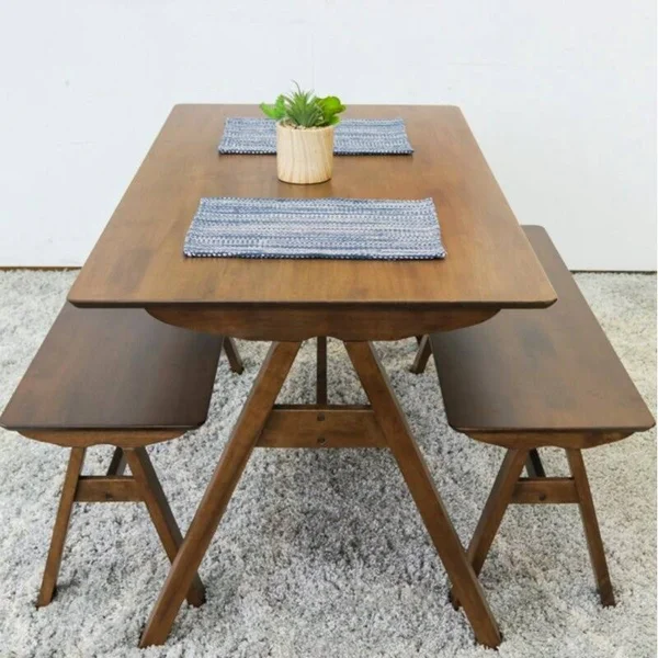 Ashcroft Mid-Century Modern Stella Walnut Wood (2) Bench Dining Set