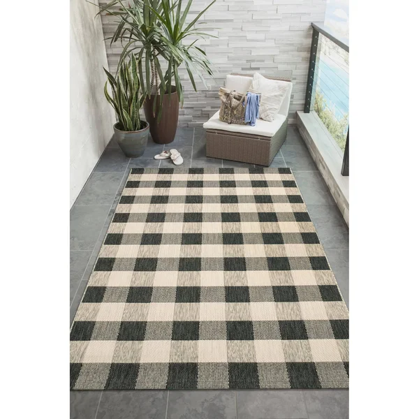 Trans Ocean Portofino Texture Plaid Area Rug - Black, 8&10x22 x 11&9x22 Rectangle